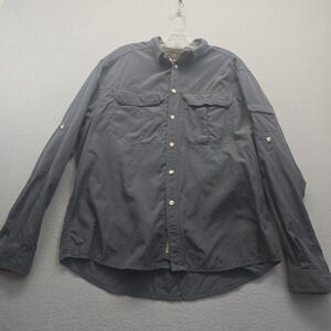 REI Button Up Gray Tan UPF 50+ Button Up‎ Outdoor Long Sleeve Size Medium Vented